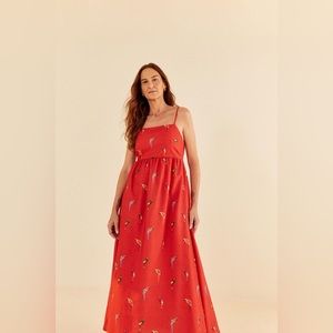Farm Rio Red tucan midi dress